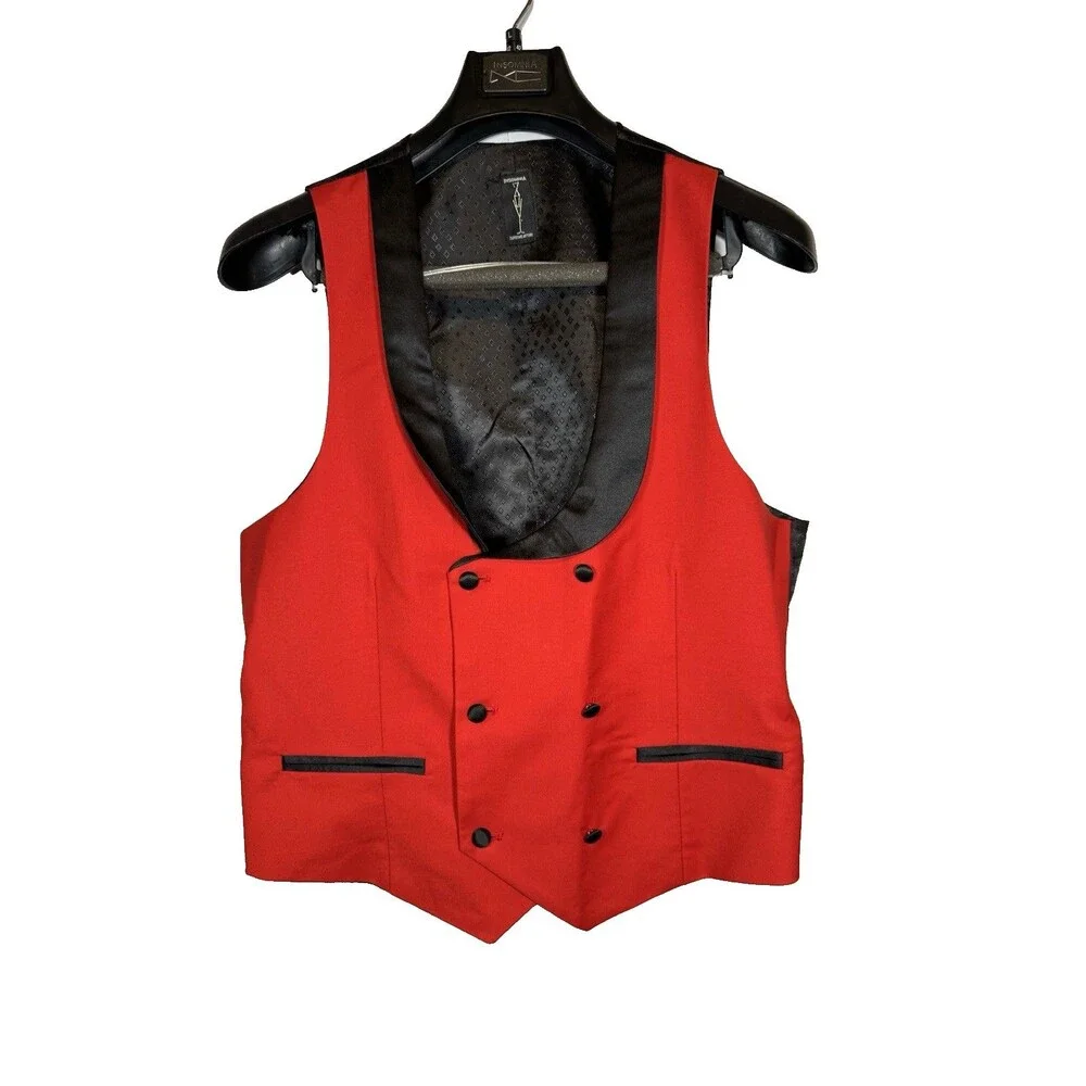 Insomnia Red & Black Peak Lapel Tuxedo Jacket Vest Men's 42 EUC